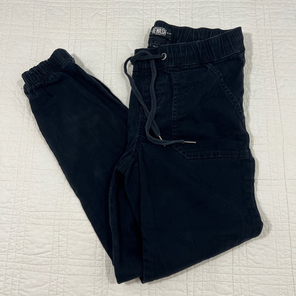 Rewash Black Utility Jogger‎ Pants XS   Elastic Drawstring Waist Patch Pockets